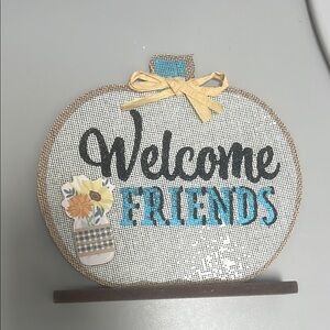 Welcome Friends Burlap Pumpkin Decor